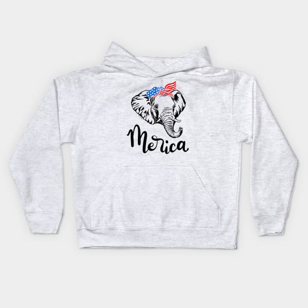 Merica American Republican Patriotic Elephant USA Flag Bandana Kids Hoodie by DoubleBrush